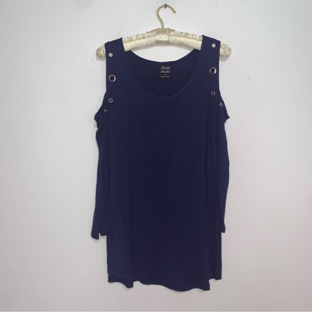 Knapp Studio navy blue cold shoulder pullover top Large